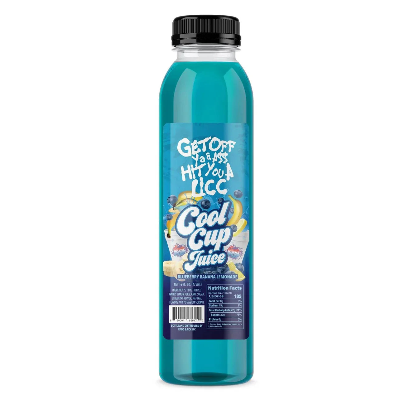 Pop exótico, quítate del culo, dale un toque, limonada de plátano y arándanos, jugo fresco en vaso