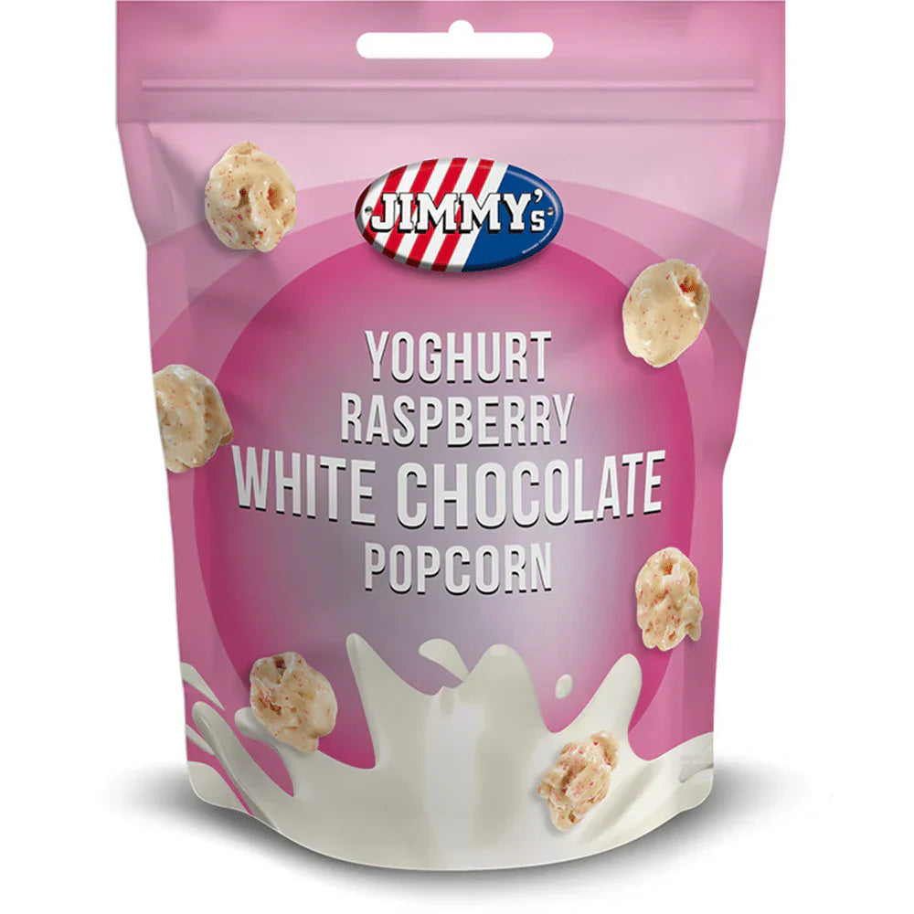 Yogur con palomitas de maíz y frambuesa y chocolate blanco de Jimmy