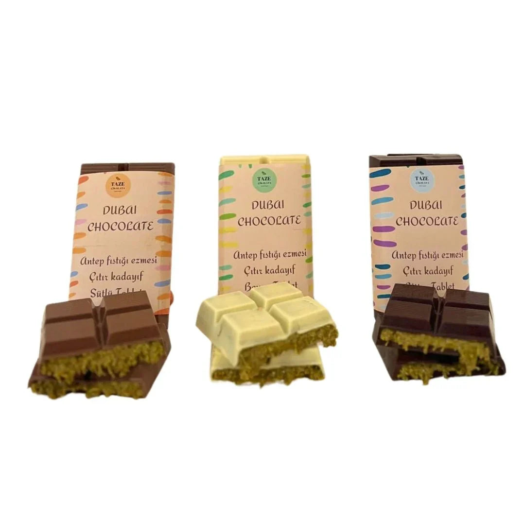 Dubai Chocolate Assortment 3 Pieces in Gift Box - Dark, White & Milk Chocolates